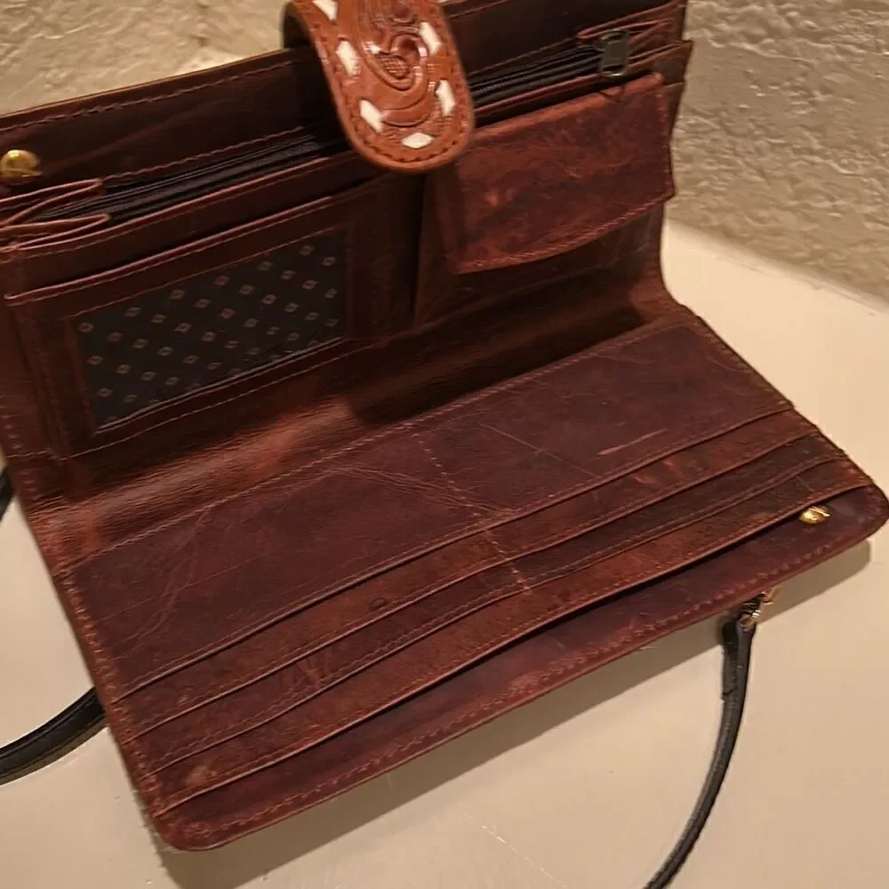 Sexy Little Vintage Leather And Cowhair Western Wallet On Chain Black Brown New